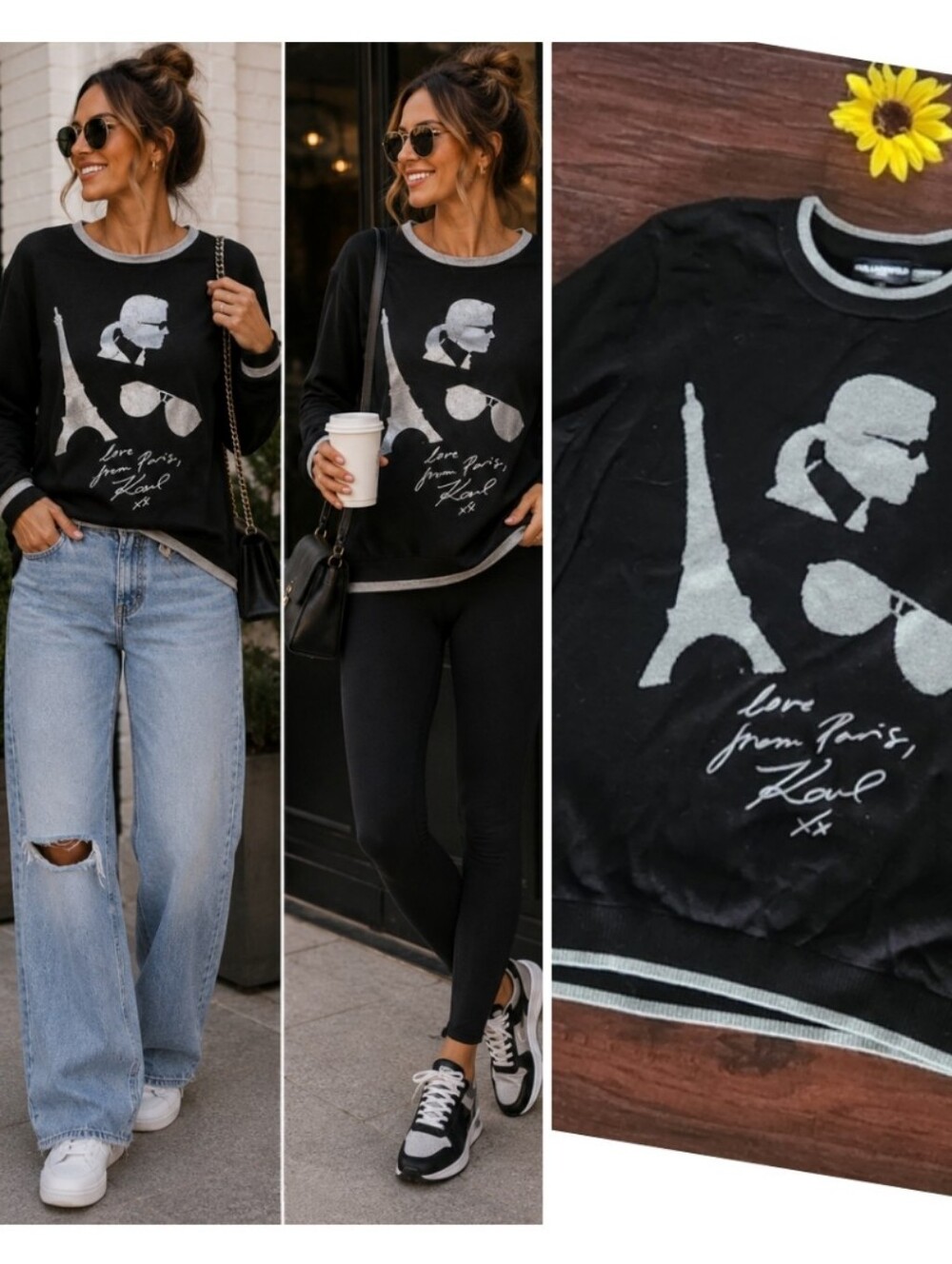 Karl Lagerfeld Black and Silver Paris Graphic Crewneck Sweater 🖤🖤